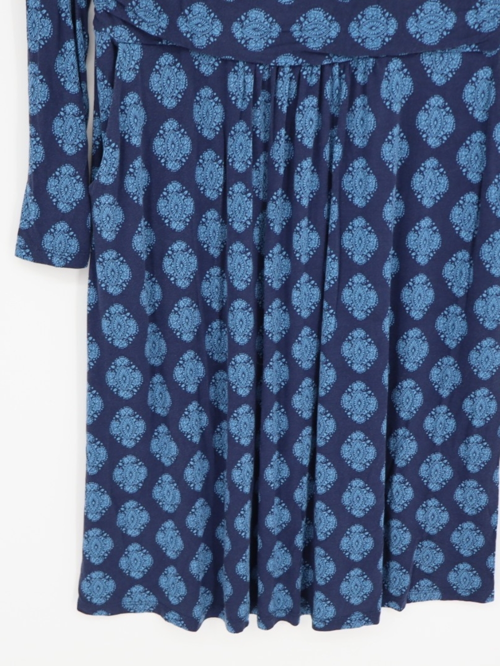 Boden Abigail Jersey Dress 14R Navy Blue Paisley Long Sleeve Pockets A-Line - Picture 10 of 15